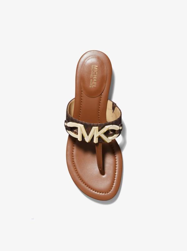 Damske Slapky Michael Kors Izzy Embellished Logo Sandal Hnede Viacfarebný - Topanky Michael Kors Lacne | TQFNC-1574